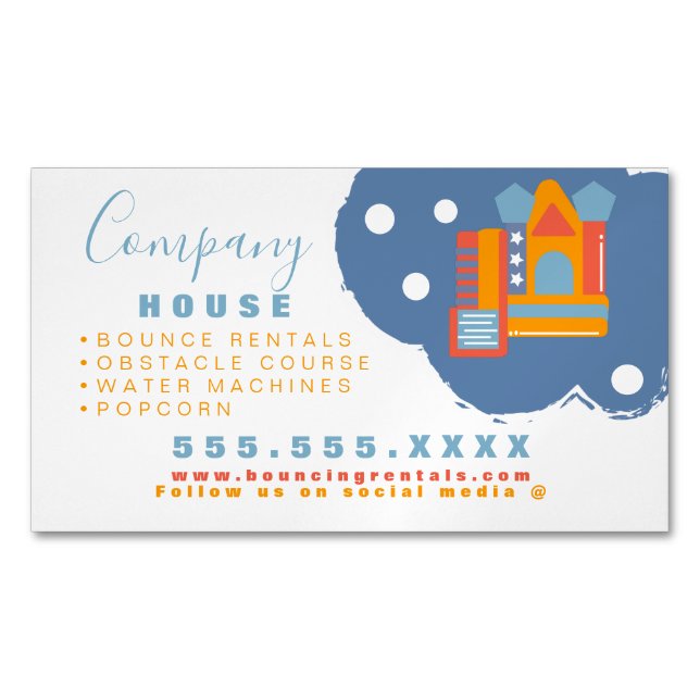 Inflatable Castle Jump House Bounce Party Rentals Business Card Magnet (Front)