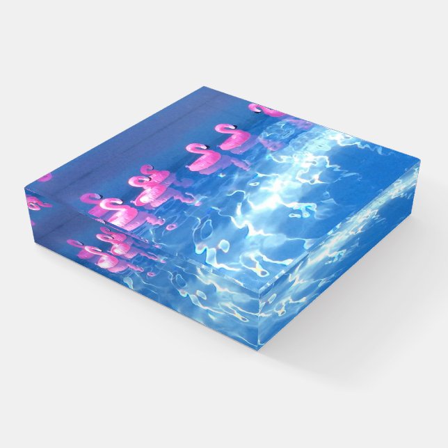 Inflatable flamingo's in the pool - Fun, summer Paperweight (Angled)