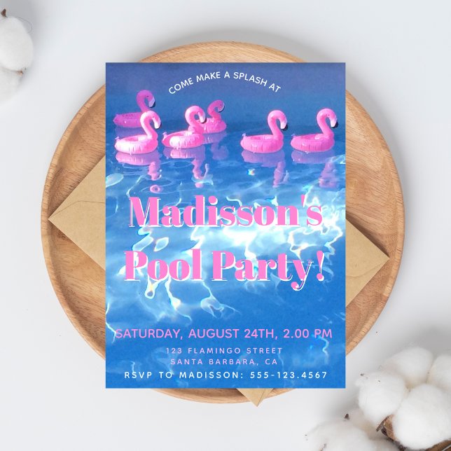 Inflatable flamingo's in the pool - Pool Party Invitation (Creator Uploaded)