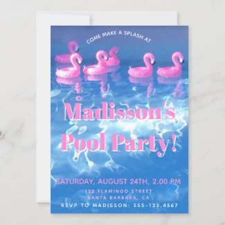 Inflatable Flamingo's - Tropical Pool Party Invitation