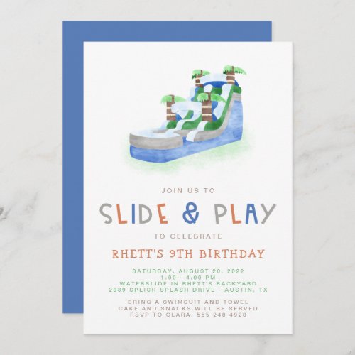 Inflatable Water Slide Birthday Party Invitation