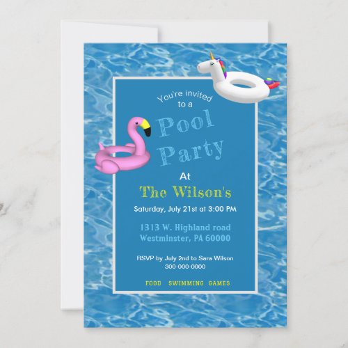 Inflatables pool party invitation