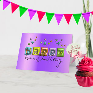 Inflated 3D Typography and Sparkles Happy Birthday Card