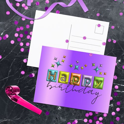 Inflated 3D Typography and Sparkles Happy Birthday Postcard