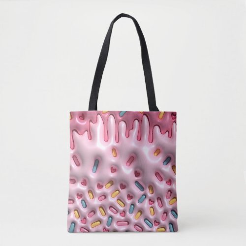 Inflated Puffy Sprinkle Candy Ice Cream 90s Pink Tote Bag