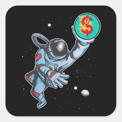 Inflation to the moon astronaut square sticker