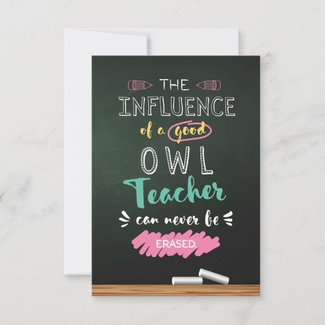 Influence of a Good Owl Teacher Thank You Card (Front)