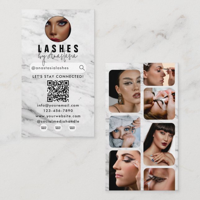 Influencer Beauty Makeup Artist Hair Lashes Marble Business Card (Front/Back)