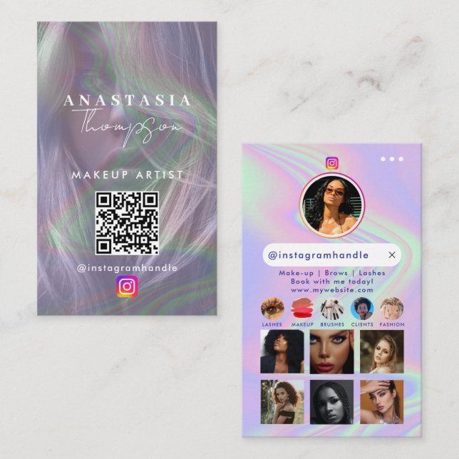 Influencer Beauty Nails Social Media Holographic Business Card (Front/Back)