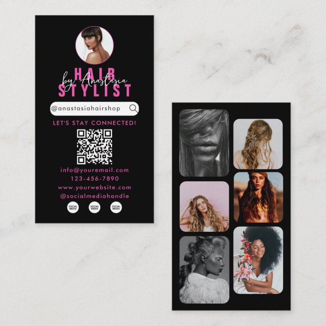 Influencer Beauty Salon Hair Makeup Photos Pink Business Card (Front/Back)