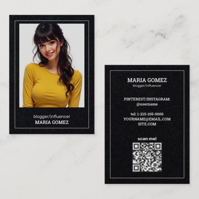 Influencer Blogger Custom QR & Photo Business Card (Front/Back)