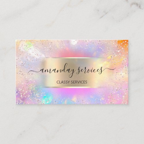 Influencer Blue Gold Drips Gold Holographic Pink Business Card