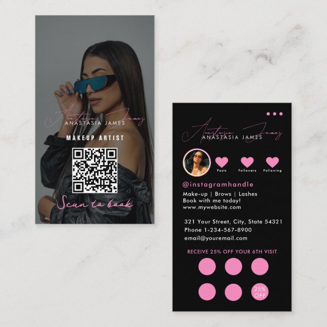 Influencer Business Grid Discount Loyalty QR Code Business Card (Front/Back)