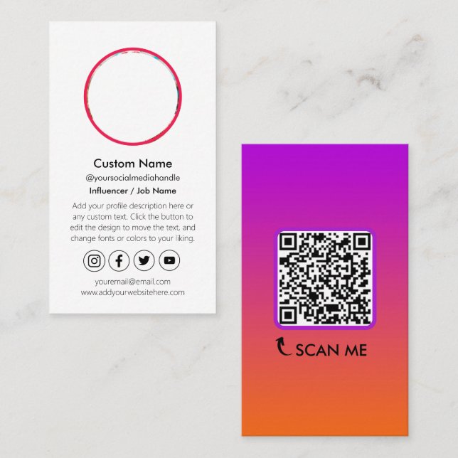 Influencer Content Creator QR Code Social Media Business Card (Front/Back)