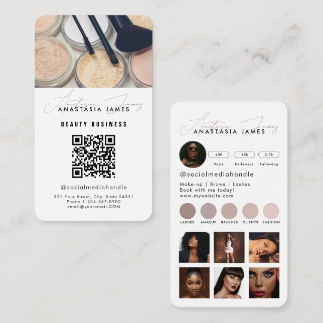 Influencer Esthetician Social Media QR Code White Business Card (Front/Back)