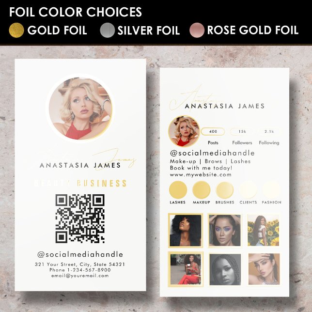 Influencer Feed Grid Social Media QR Code Gold Foil Business Cards (Influencer Feed Grid Social Media QR Code Gold Foil Business Cards)