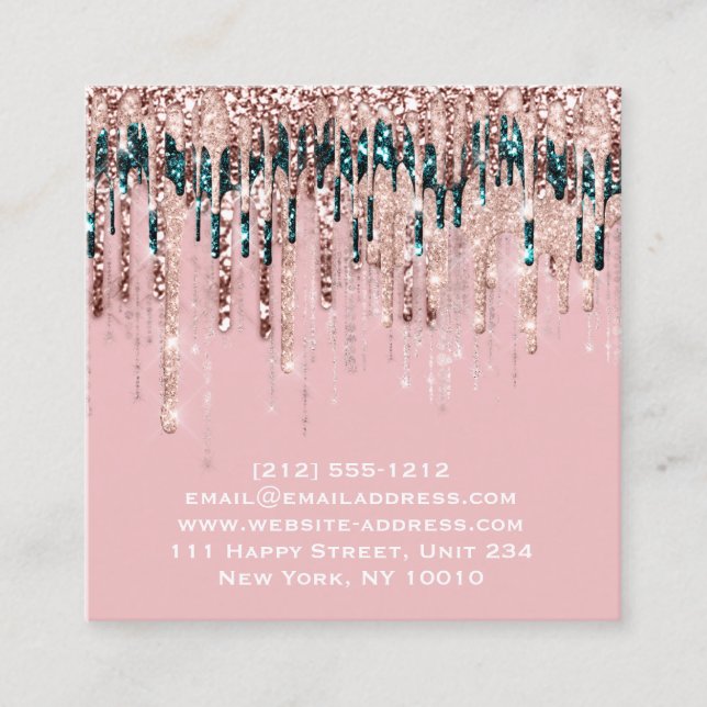 Influencer Makeup Artist Drips Lips Rose Pink Square Business Card (Front)