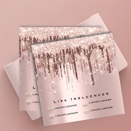 Influencer Makeup Drip Glitter Rose Chocolate Pink Square Business Card