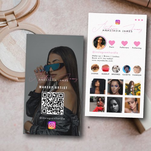 Influencer Photo Feed Girly Social Media QR Code  Business Card