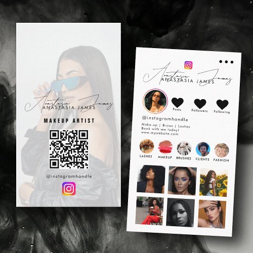 Influencer Photo Feed Grid QR Code Black White Business Card