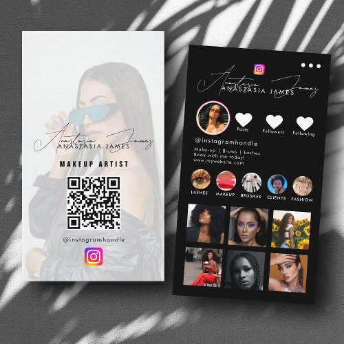 Influencer Photo Feed Grid QR Code White Black Business Card