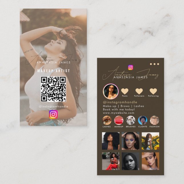 Influencer Photo Feed Grid Social Media Beige Boho Business Card (Front/Back)
