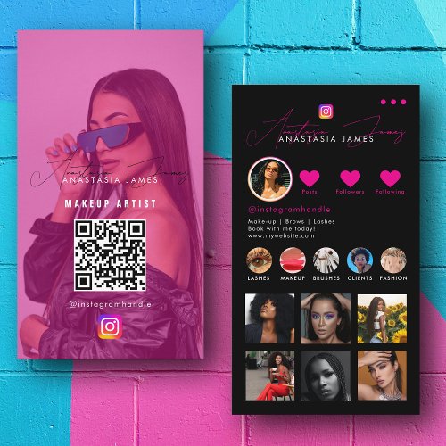 Influencer Photo Feed Social Media QR Code Pink Business Card