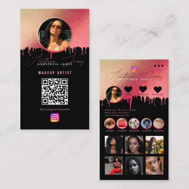 Influencer Photo Feed Social Media QR Code Pink Business Card (Front/Back)