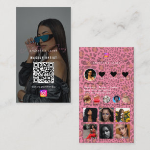 Influencer Photo Grid Social Media Leopard Print Business Card
