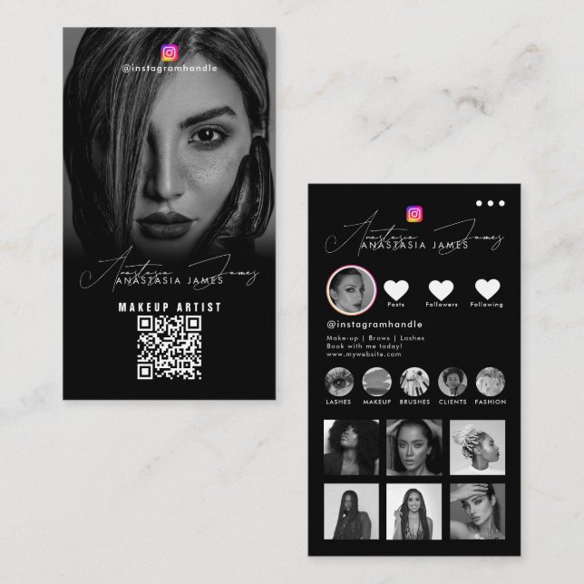 Influencer Photos Black White Social Media QR Code Business Card (Front/Back)