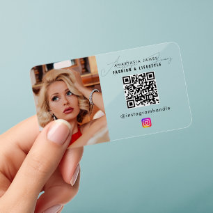 Influencer Social Media QR Code Transparent Clear Business Cards