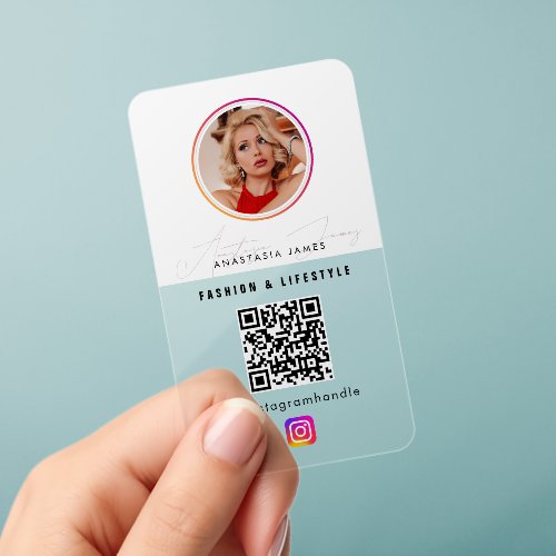 Influencer Social Media QR Code Transparent   Clear Business Cards