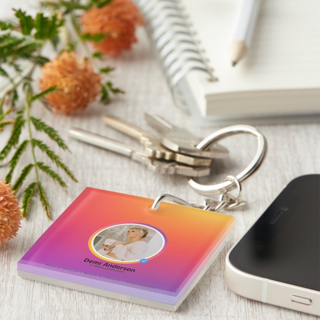  Influencer | Sunset Ombre Photo QR Code Keychain (Front Right)