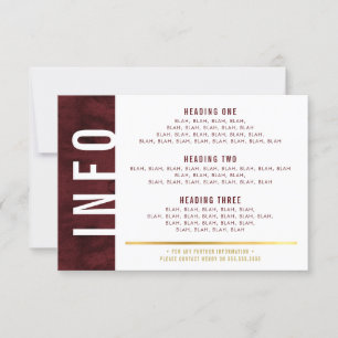 INFO DETAILS bold block modern red maroon gold RSVP Card