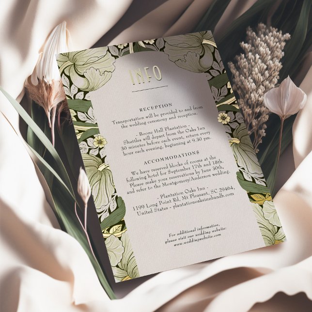 Info & Details Warm Sage Green Foil Wedding Invitation (Creator Uploaded)