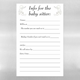 Info for the Baby Sitter, Dry Erase Sheet Template