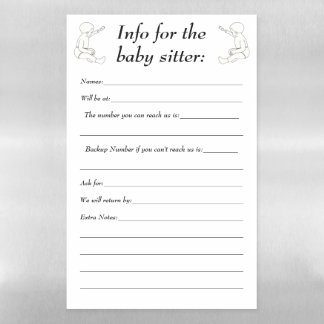 Info for the Baby Sitter, Dry Erase Sheet Template