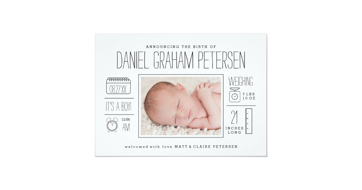 Download Infographic Birth Announcement for Baby Boy | Zazzle.com