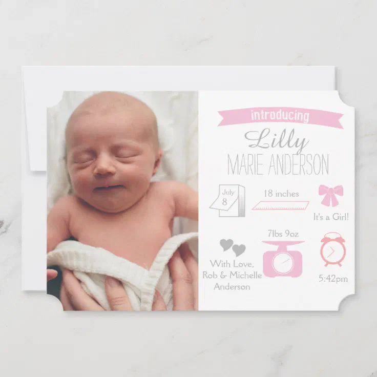 Infographic Birth Announcement Girl Zazzle