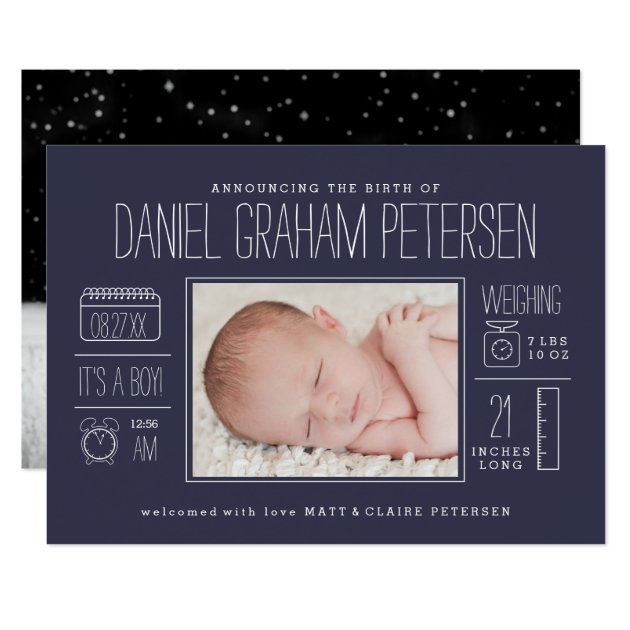 Infographic Birth Announcement In Navy Blue