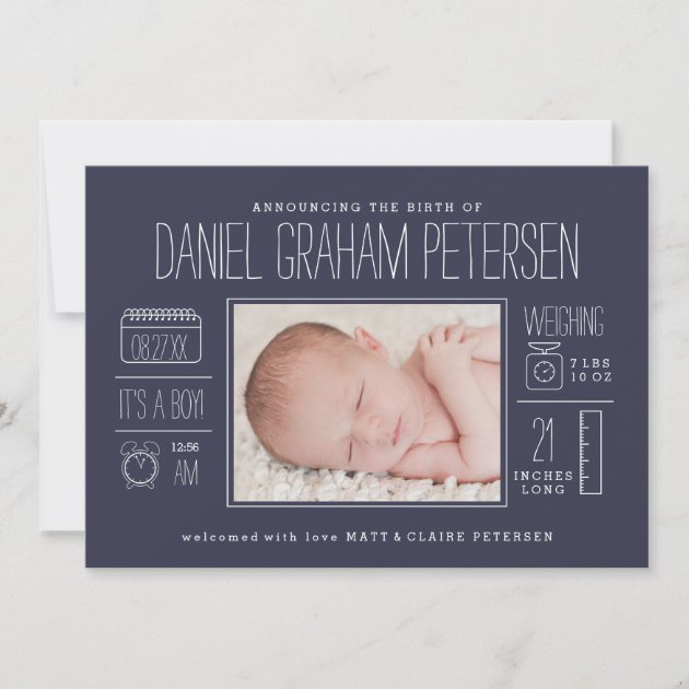 Infographic Birth Announcement In Navy Blue