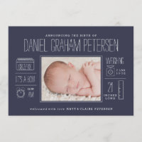 Infographic Birth Announcement in Navy Blue