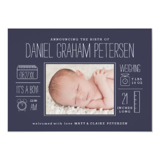 Infographic Birth Announcement in Navy Blue