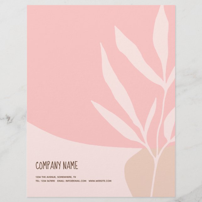 Informal Feminine Shapes Leaf Pink Cream Company Letterhead (Front)