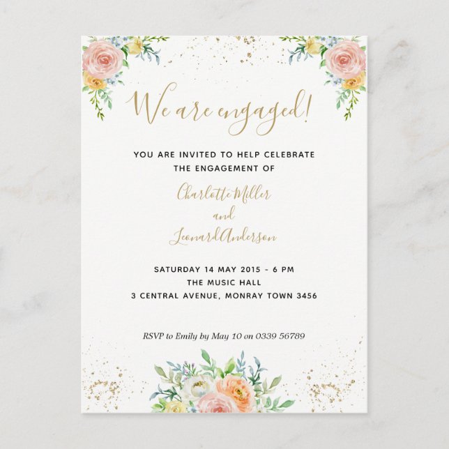 Informal floral engagement party invitation (Front)