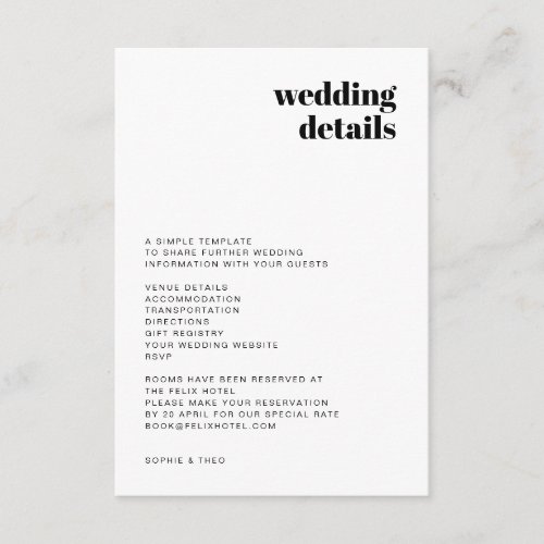 Informal Minimalist  Modern Retro Casual Wedding Enclosure Card