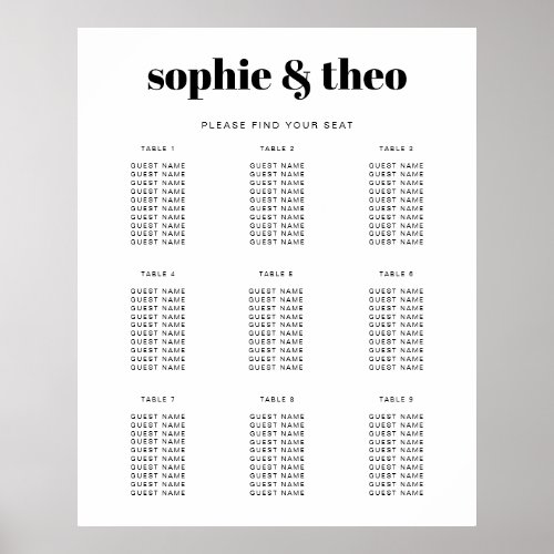 Informal Minimalist  Modern Wedding Seating Chart