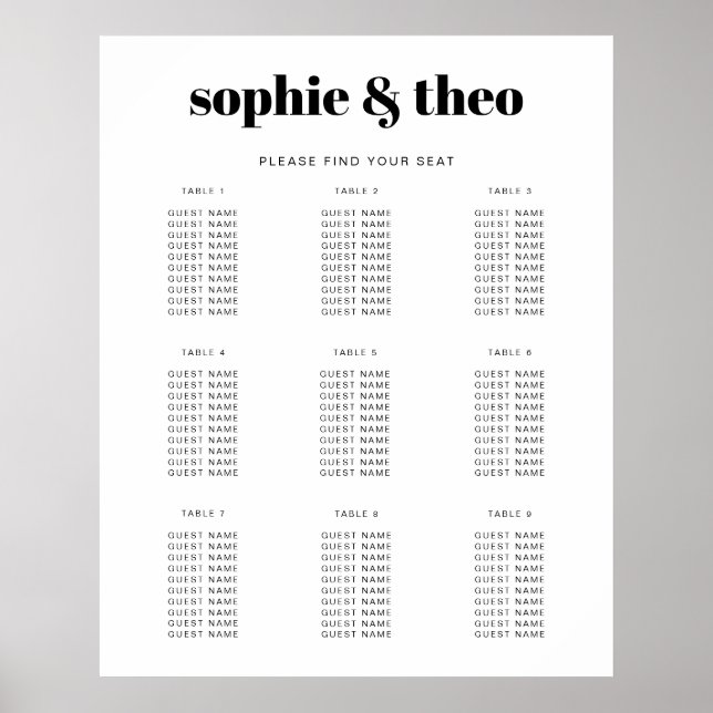 Informal Minimalist | Modern Wedding Seating Chart (Front)