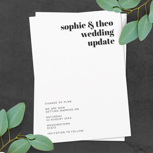 Informal Minimalist  Modern Wedding Update Change Announcement