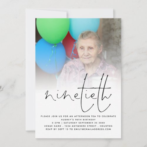 Informal Photo Overlay Script 90th Birthday Invite